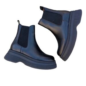 Ganni Black Chelsea Platform Ankle Boots